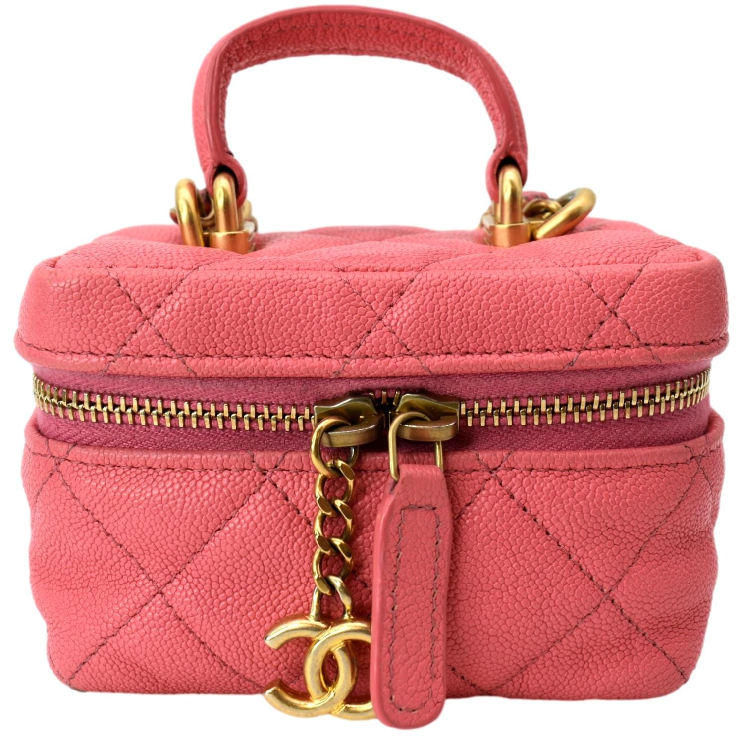 Chanel Small Vanity With Chain Bag In Neon Pink Patent Leather