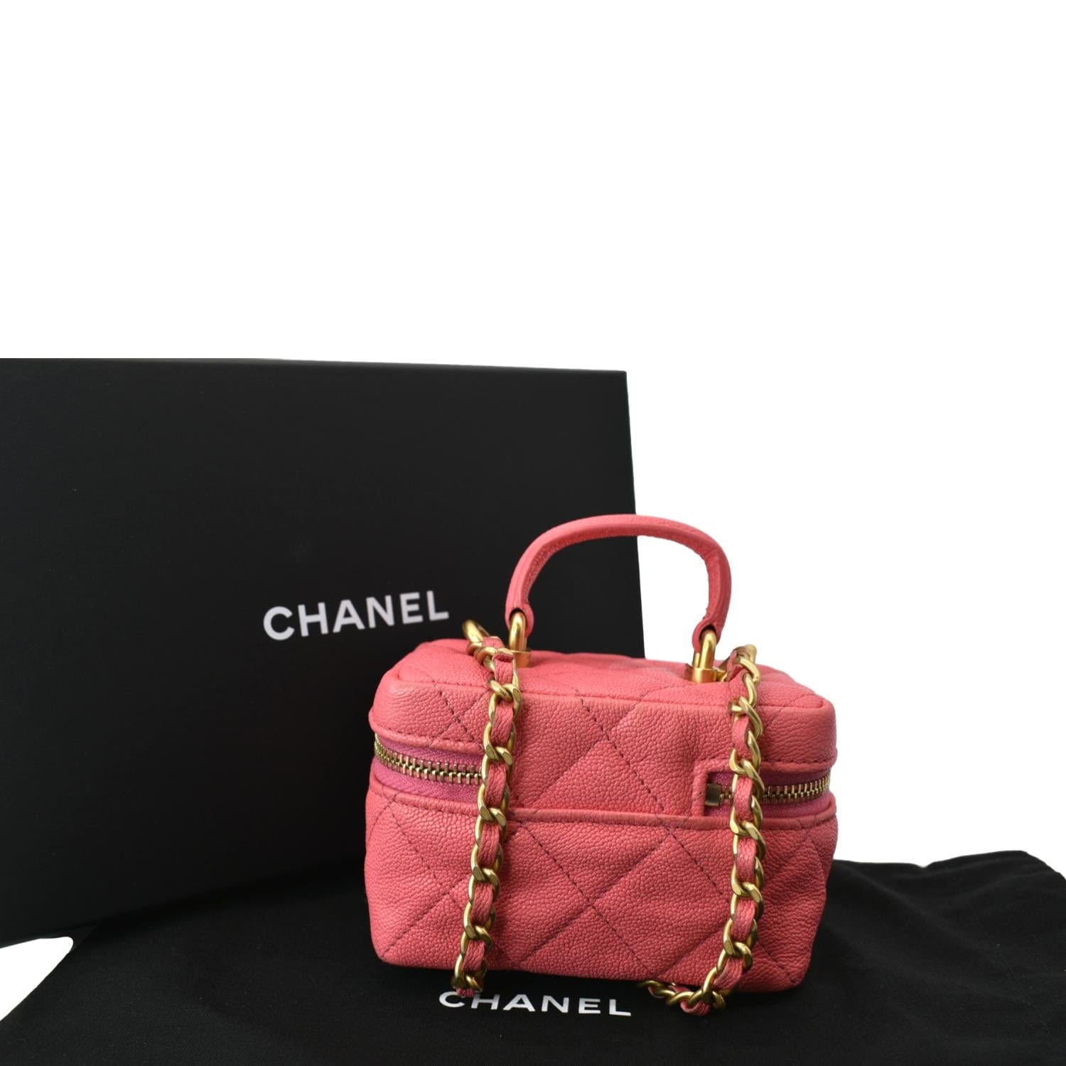 clip-on Chanel Vanity Case Small Leather Crossbody Bag Pink