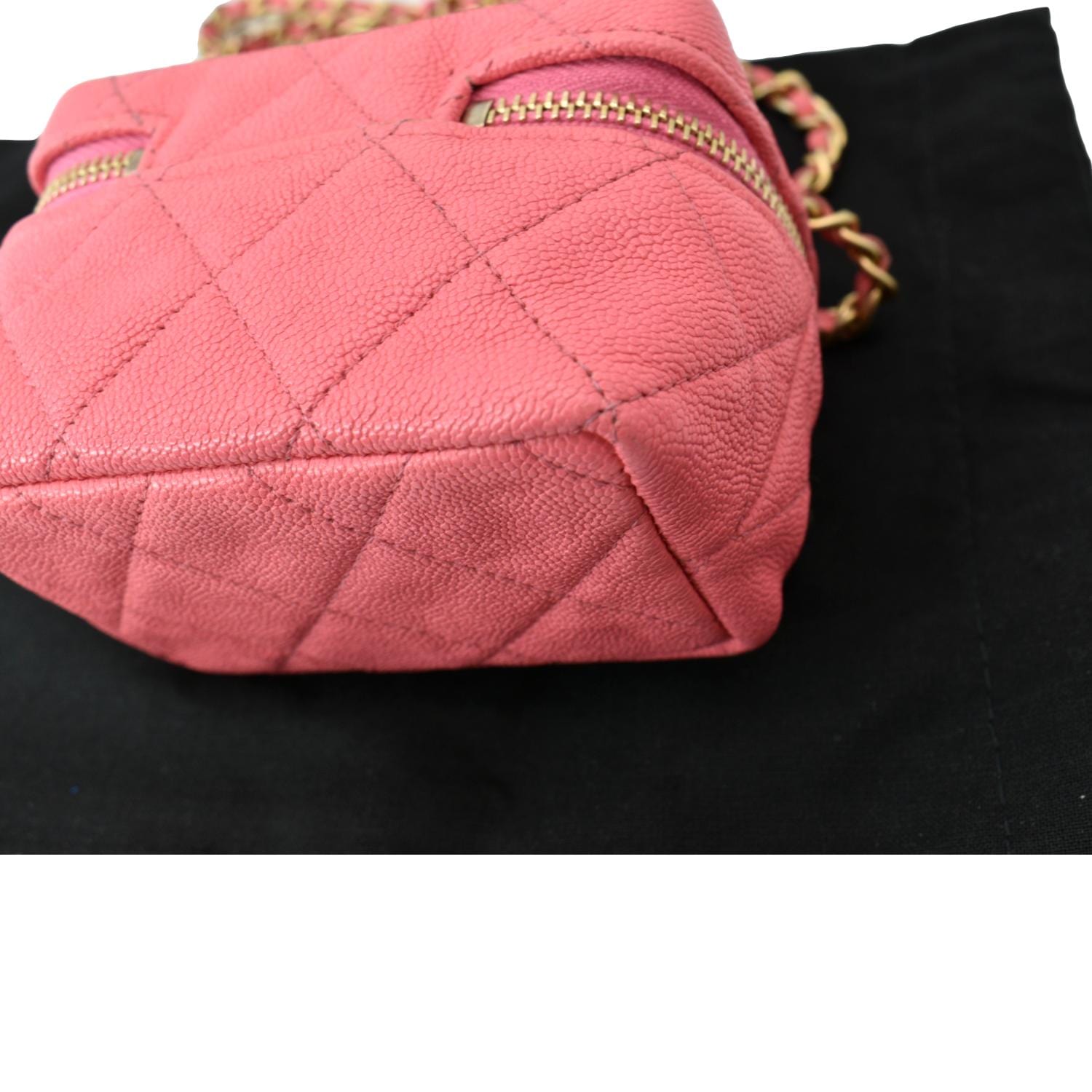 Gorgeous CHANEL Pink Lambskin Vanity Case Crossbody Bag Fancy Logo Style # AP2728