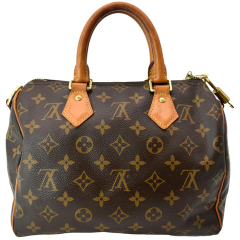 LOUIS VUITTON Speedy 25 Monogram Canvas Satchel Bag Brown