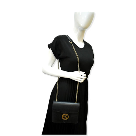 GUCCI Interlocking GG Leather Crossbody Bag Black 510304