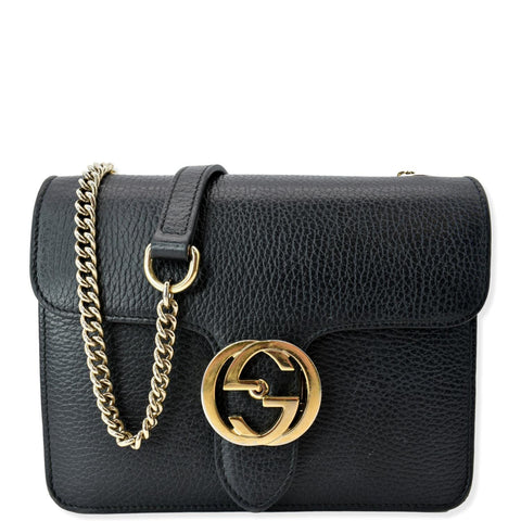 GUCCI Interlocking GG Leather Crossbody Bag Black 510304