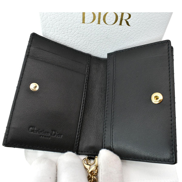 Christian Dior Mini Lady Dior Cannage Calfskin Canvas Wallet