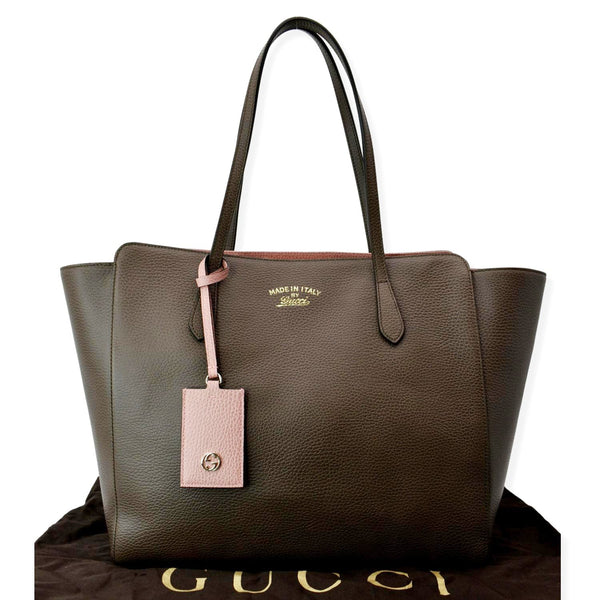 GUCCI Swing Medium Pebbled Leather Tote Bag Taupe 354397