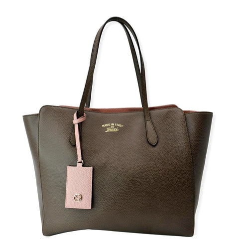 GUCCI Swing Medium Pebbled Leather Tote Bag Taupe 354397