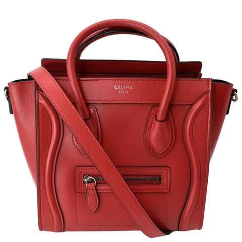 CELINE Nano Luggage Leather Shoulder Bag Red