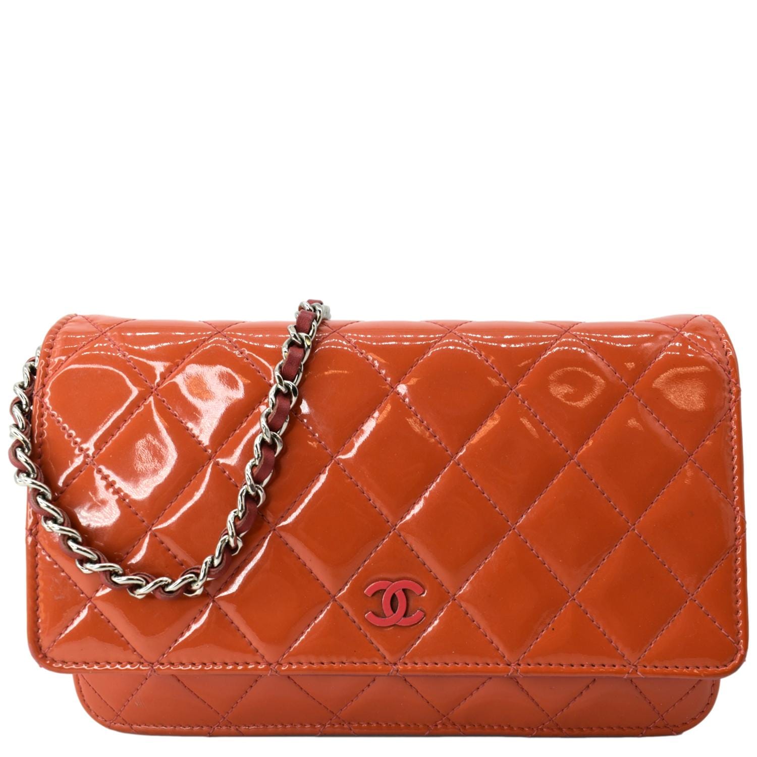 Chanel WOC Patent Leather Wallet On Chain Clutch Bag Red