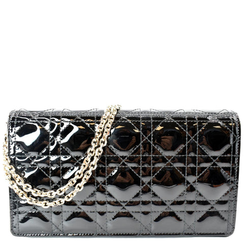 CHRISTIAN DIOR The Lady Dior Leather Chain Pouch Bag Black