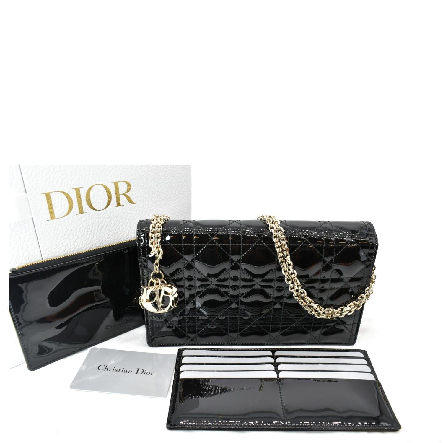Christian Dior Ultra Matte Lady Dior Chain Pouch Cannage Quilt Calfskin Nano  Black 2187571