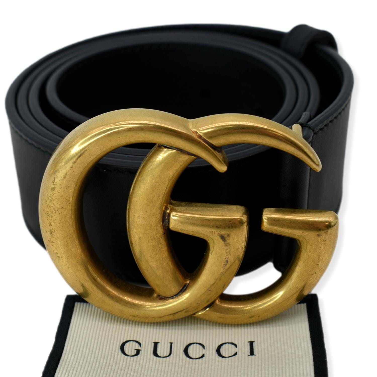 Gucci Belt Men's Gold Double G Buckle Black Leather 397660 4cm (GGB1001)