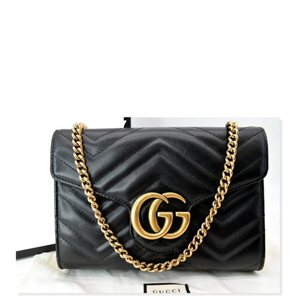 GUCCI GG Marmont Mini Matelasse Leather Crossbody Bag Black 474575