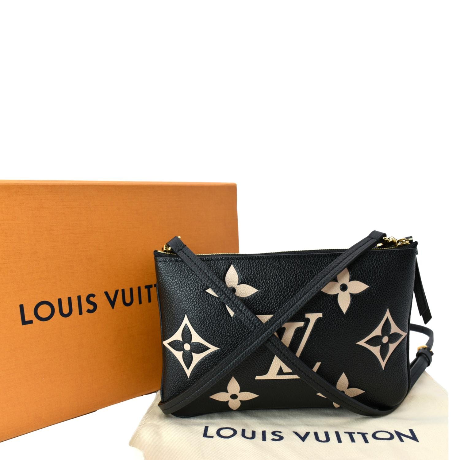 Louis Vuitton Black, Pattern Print Bicolor Monogram Giant Empreinte Double Zip Pochette