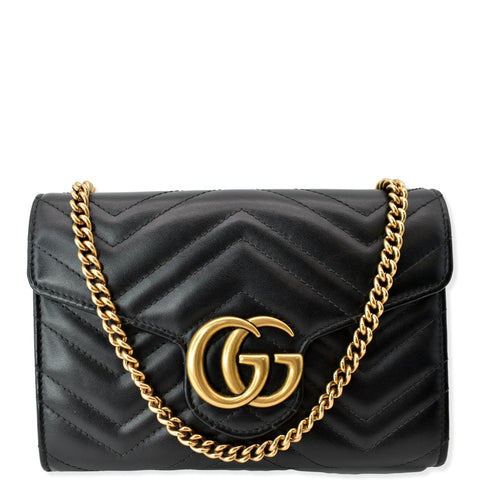 GUCCI GG Marmont Mini Matelasse Leather Crossbody Bag Black 474575