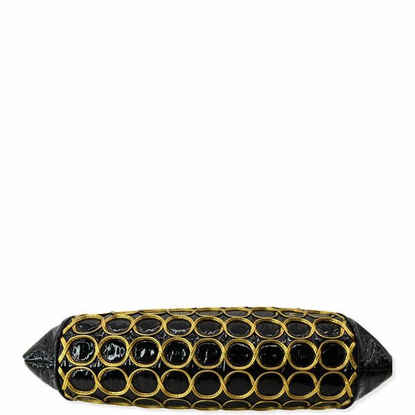 CHANEL CC Embroidered Patent Quilted Chain Clutch Bag Black/Gold