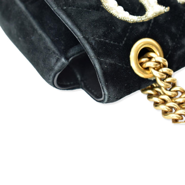 GUCCI Blind For Love Marmont Embroidered Velvet Shoulder Bag Black 443496