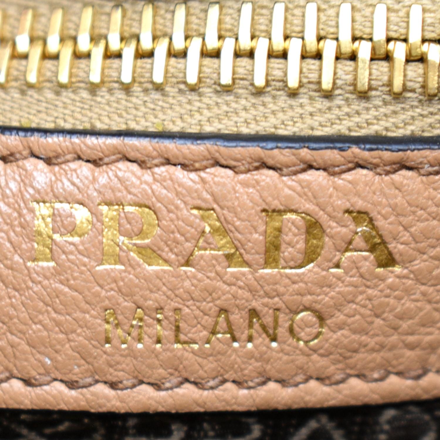 PRADA Logo Soft Leather Hobo Shoulder Bag Taupe