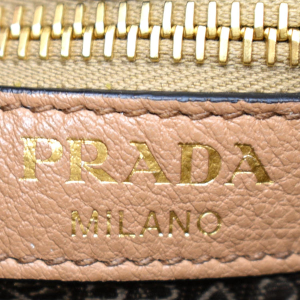PRADA Logo Soft Leather Hobo Shoulder Bag Taupe | DDH