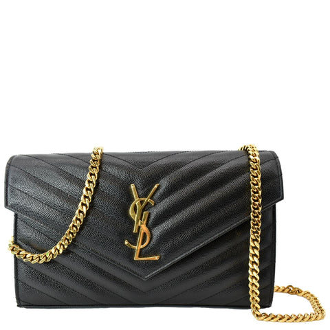 Yves Saint Laurent Embossed Leather Wallet on Chain Shoulder Bag Black