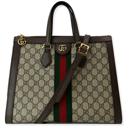 GUCCI Ophidia Medium GG Supreme Tote Shoulder Bag Beige 524537