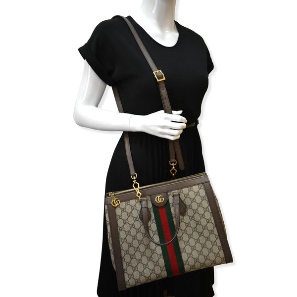 Gucci Ophidia Medium GG Supreme Tote Shoulder Bag Beige