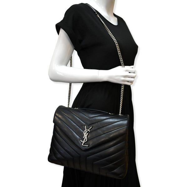 YVES SAINT LAURENT Medium Loulou Matelasse Leather Chain Shoulder Bag Black