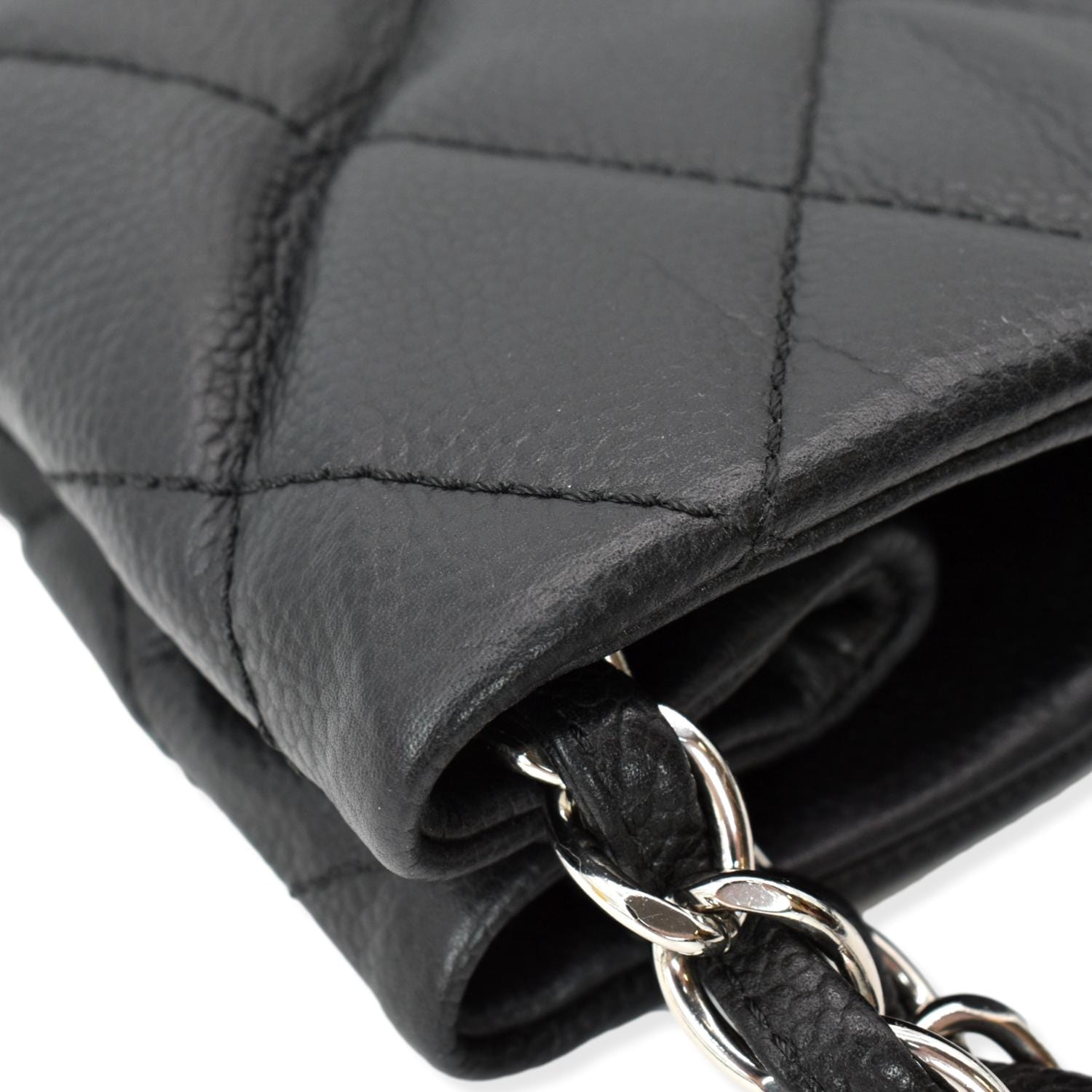 CHANEL Caviar Leather/Nylon Foldable Tote Shoulder Bag Silver