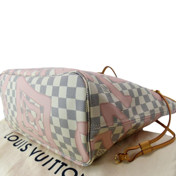 LOUIS VUITTON Neverfull MM Tahitienne Damier Azur Shoulder Bag Pink