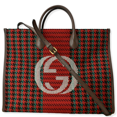 GUCCI New Interlocking GG Houndstooth Stripe Shoulder Bag Red 644994