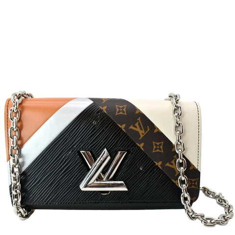 LOUIS VUITTON Twist Color Block Monogram Leather Chain Clutch Black