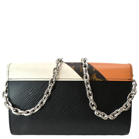 LOUIS VUITTON Twist Color Block Monogram Leather Chain Clutch Black