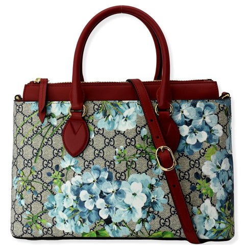 GUCCI Blooms GG Floral Supreme Canvas Leather Satchel Bag Red 409534
