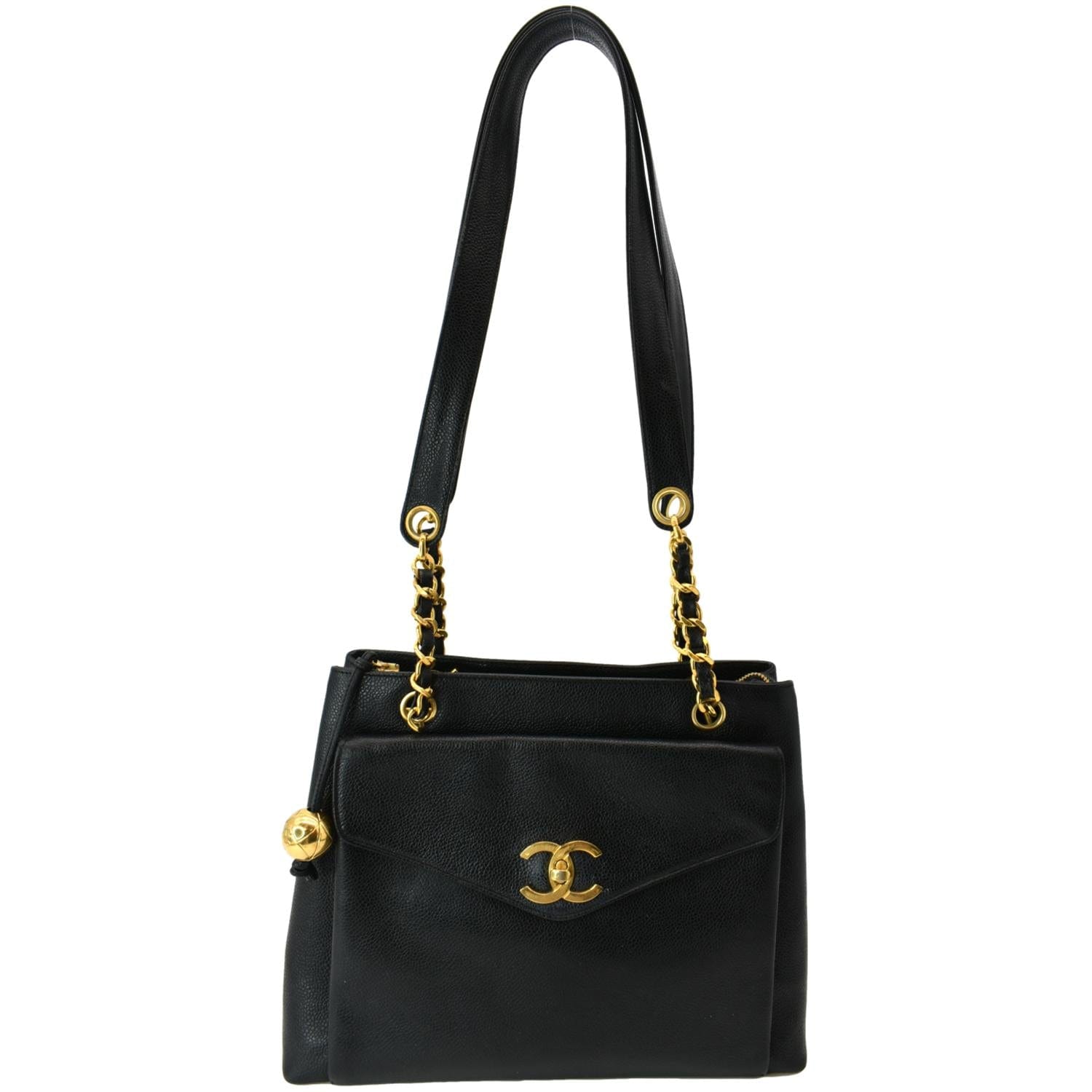 Chanel Front Flap Pocket Quilted Caviar Leather Tote Bag