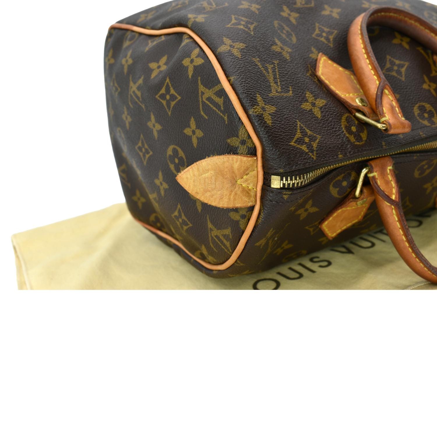 LOUIS VUITTON Speedy 30 Monogram Canvas Satchel Bag Brown