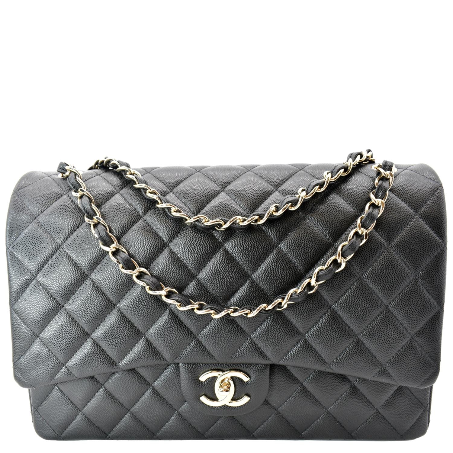 CHANEL Maxi Classic Flap Caviar Leather Shoulder Bag Black