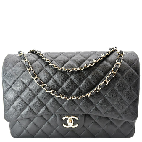CHANEL Maxi Classic Flap Caviar Leather Shoulder Bag Black