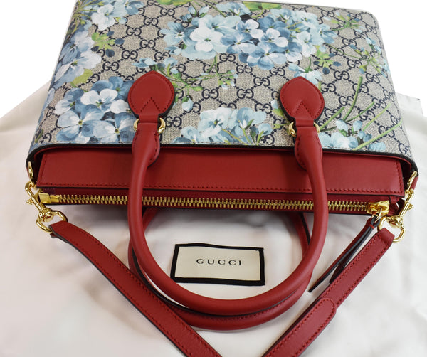 GUCCI Blooms GG Floral Supreme Canvas Leather Satchel Bag Red 546316