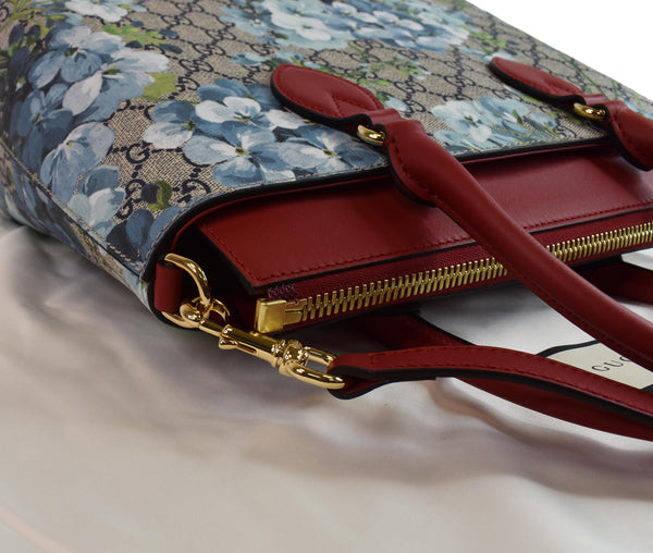 GUCCI Blooms GG Floral Supreme Canvas Leather Satchel Bag Red 546316