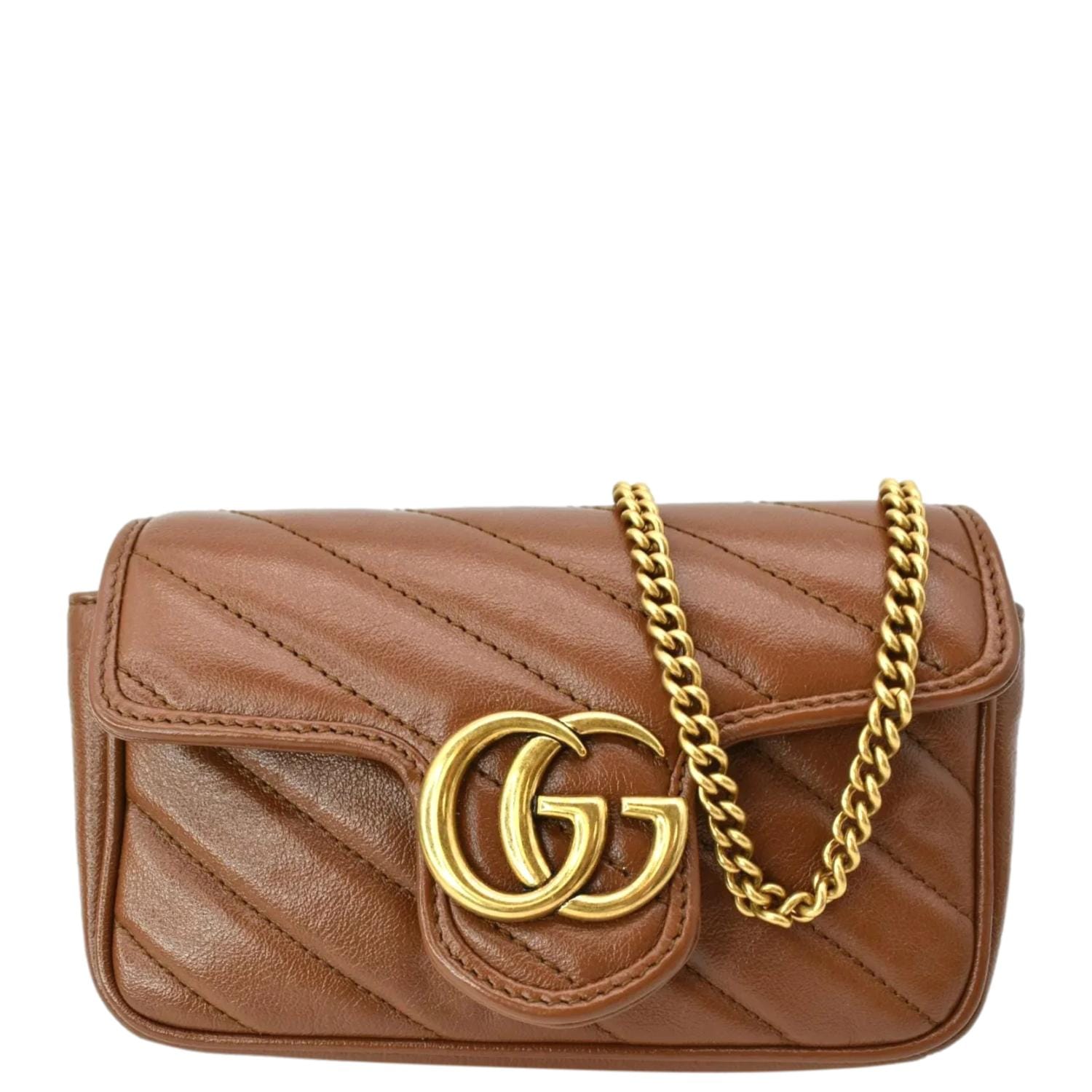 GUCCI GG Marmont Super Mini Leather Crossbody Bag Brown 476433