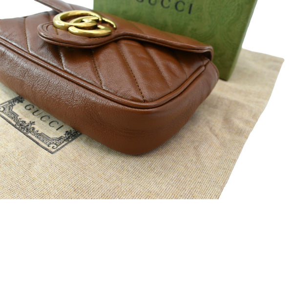 GUCCI GG Marmont Super Mini Leather Crossbody Bag Brown 476433