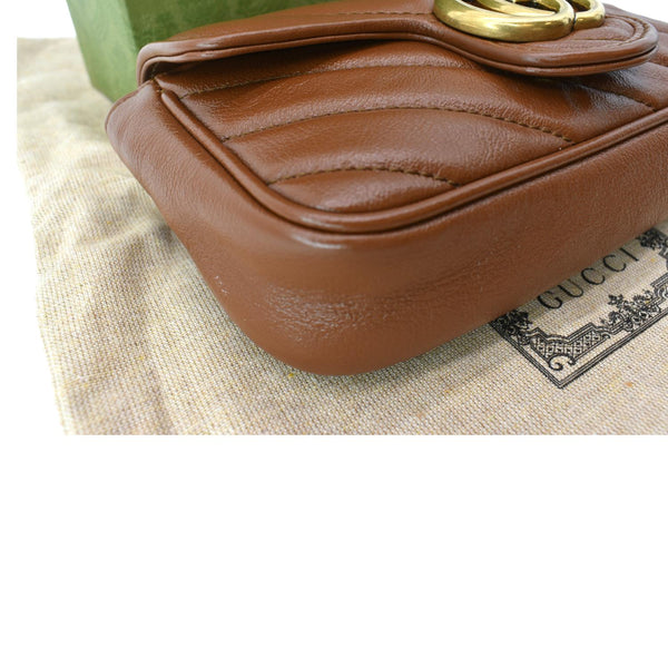 GUCCI GG Marmont Super Mini Leather Crossbody Bag Brown 476433