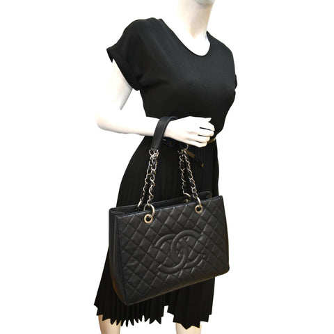 CHANEL Grand Shopping GST Caviar Leather Tote Bag Black