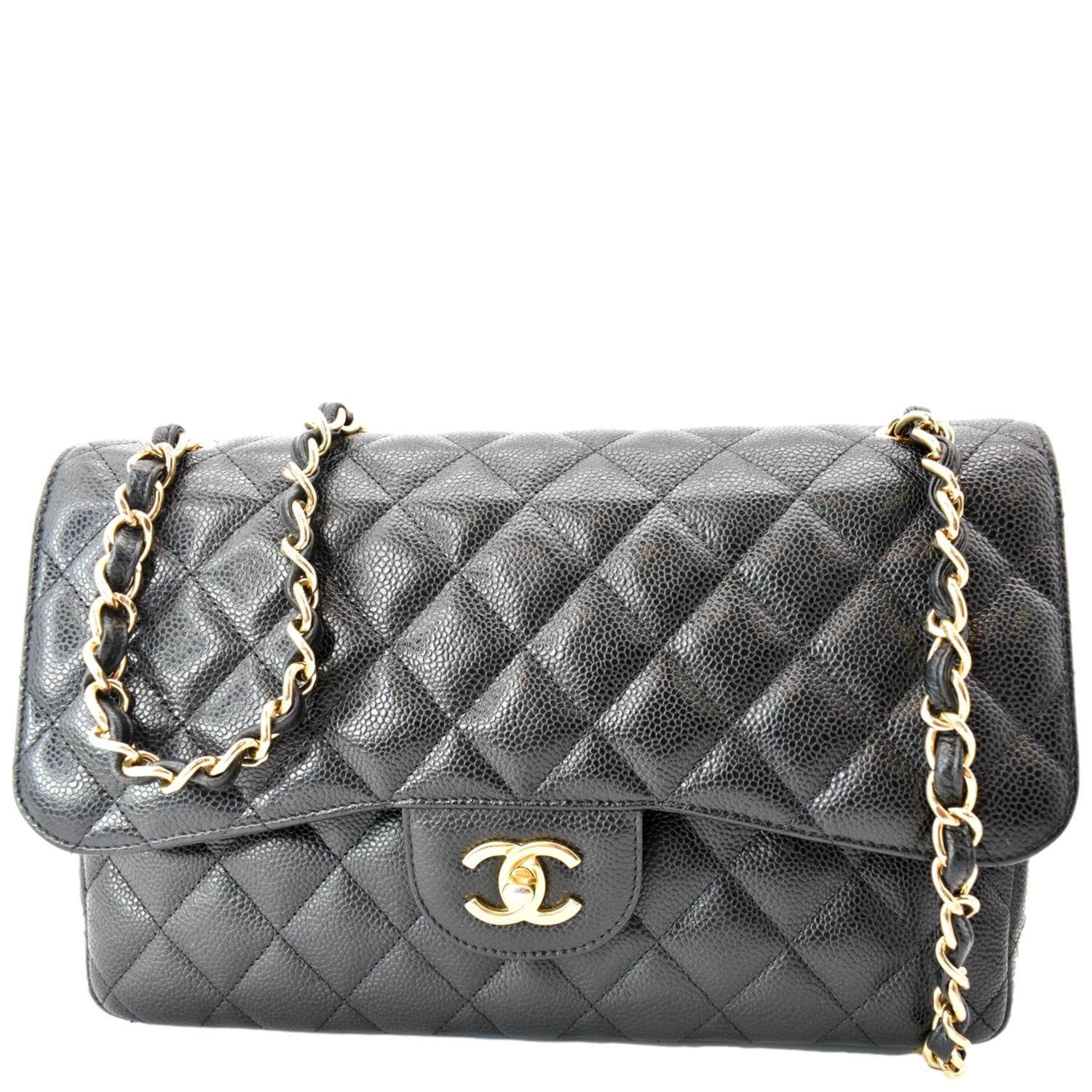 CHANEL Classic Double Flap Caviar Leather Shoulder Bag Black