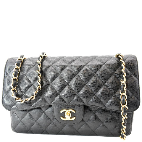 CHANEL Classic Double Flap Caviar Leather Shoulder Bag Black