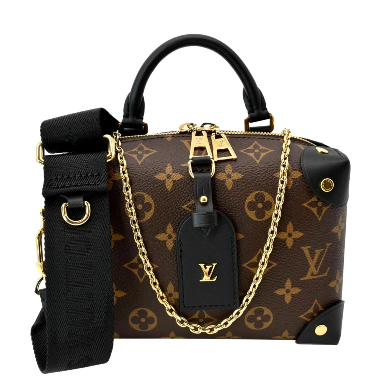 LOUIS VUITTON Petite Malle Souple Monogram Canvas Shoulder Bag Black