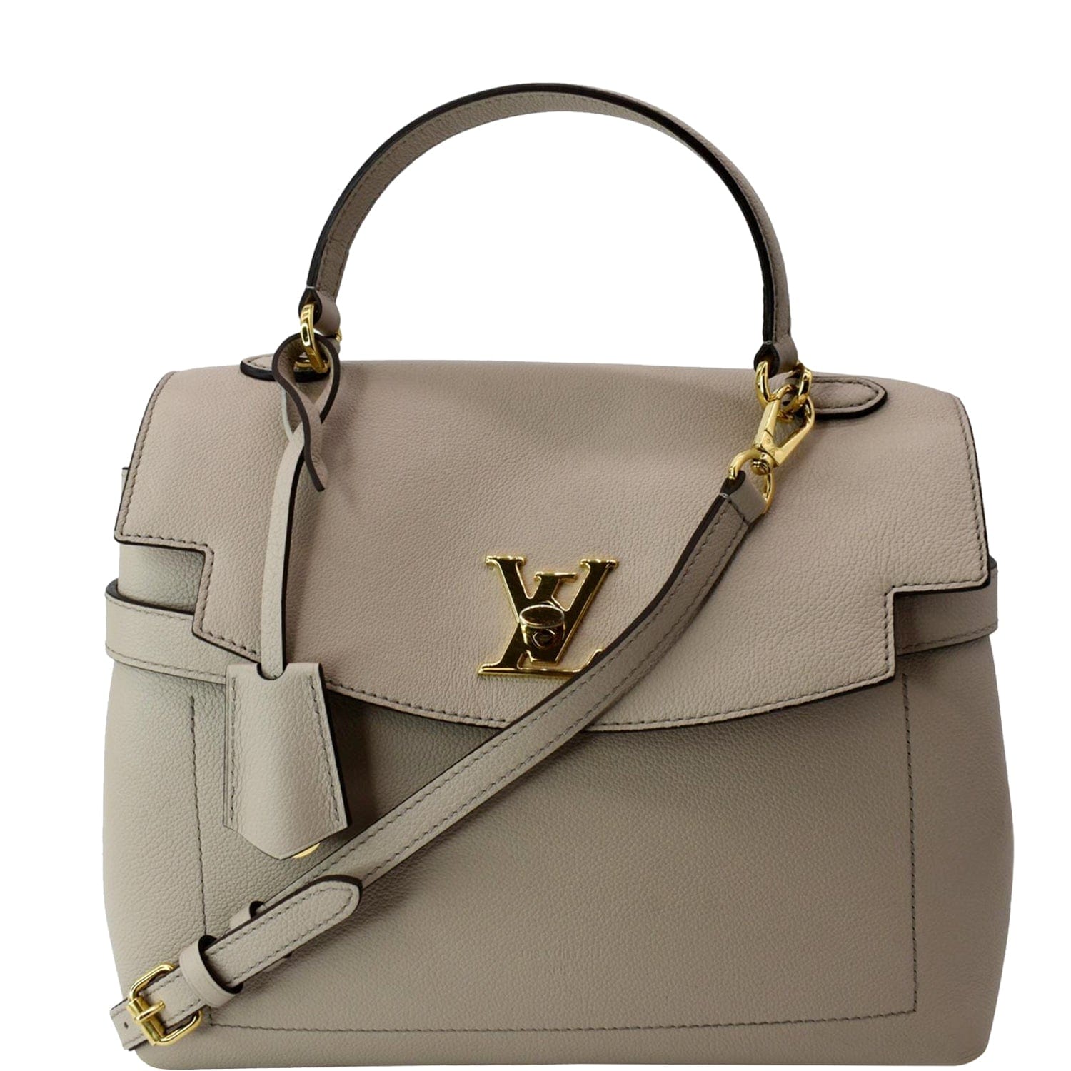 LOUIS VUITTON Lockme Ever MM Grained Calfskin Leather Shoulder Bag Beige