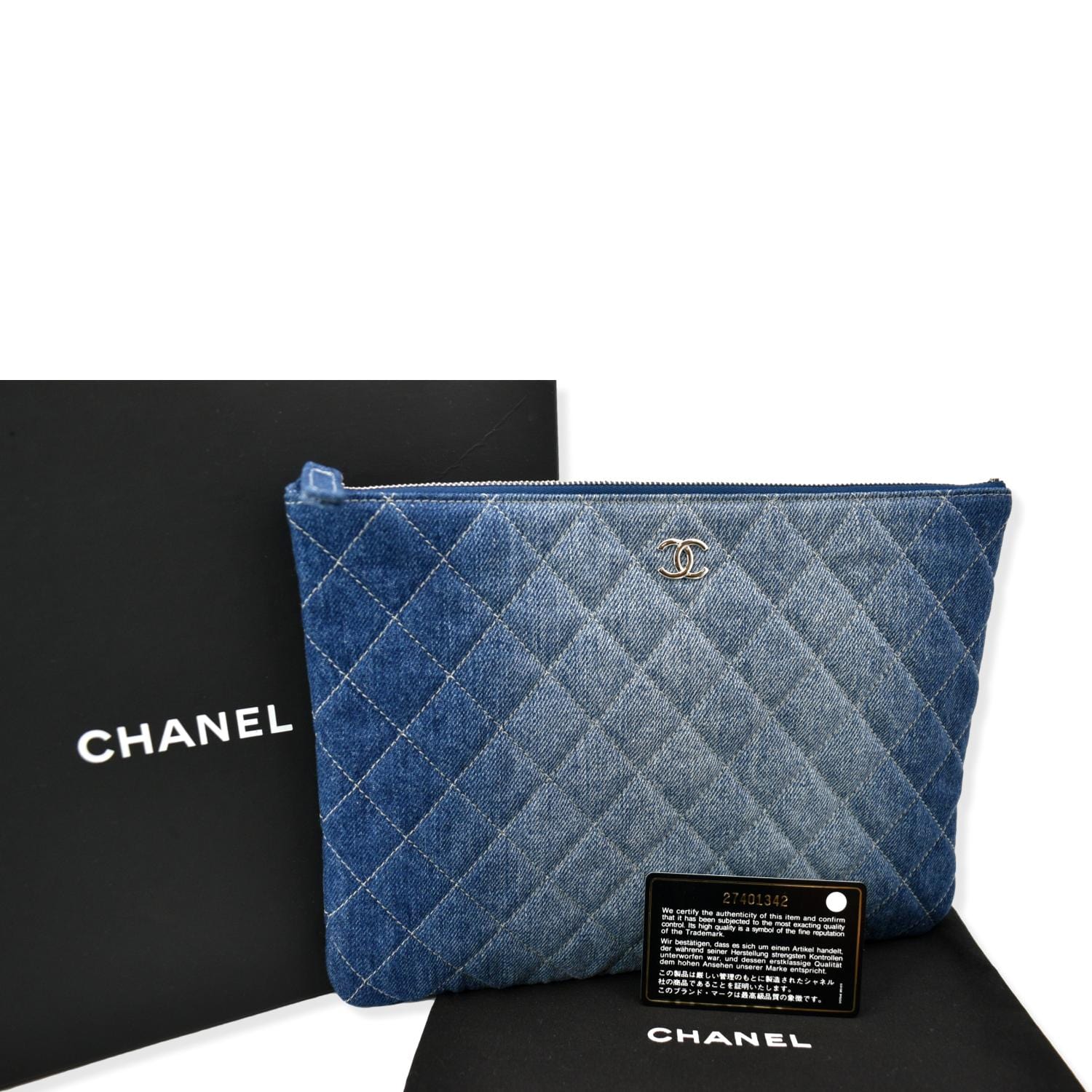 BNIB Chanel 18K Navy Blue Large Clutch O case Lmt Ed Charms Full Set  Authentic