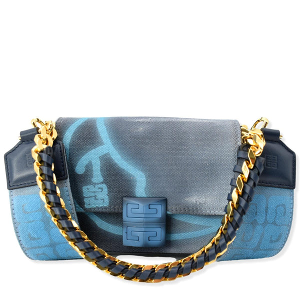 GIVENCHY x Chito Small 4G Graffiti Effect Canvas Leather Shoulder Bag Steel Blue