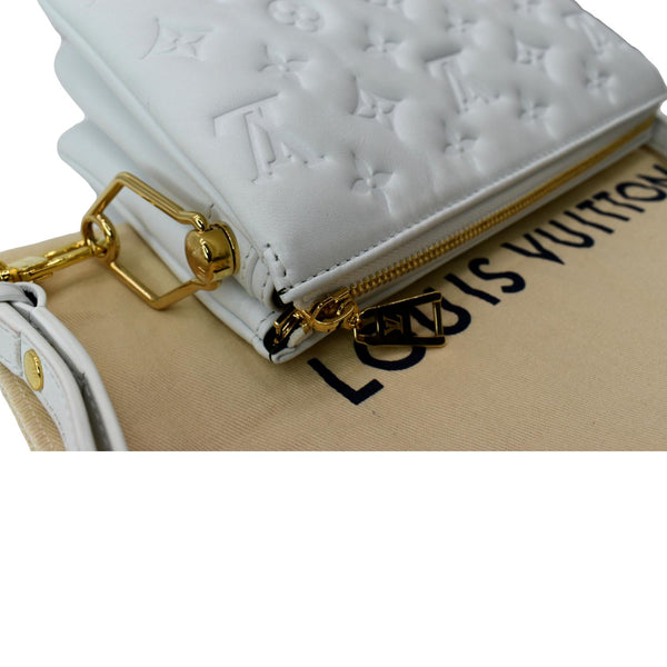 LOUIS VUITTON Coussin BB Monogram Embossed Leather Shoulder Bag White