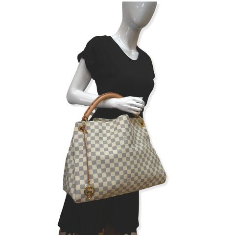 LOUIS VUITTON Artsy MM Damier Azur  Hobo Bag White