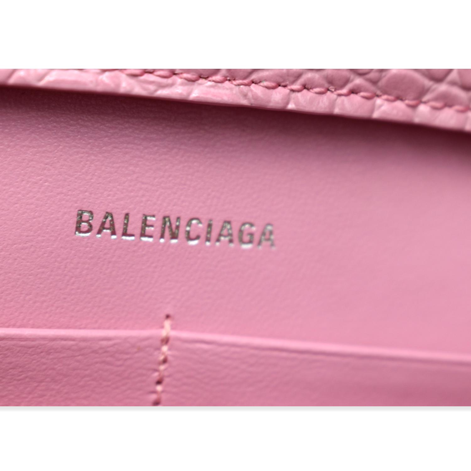 Authentic Balenciaga Hourglass Pink Suede and Rhinestones Wallet On Chain  Bag